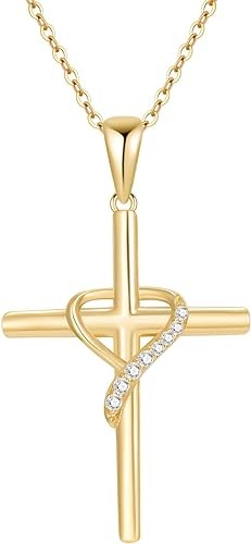 Gold Cross Necklace for Women 14k Real Gold Infinity Heart Celtic Cross Chain Necklace for Women Girls Birthday Valentine Mothers Day Gifts for Mom Her Mom Necklace from Daughter