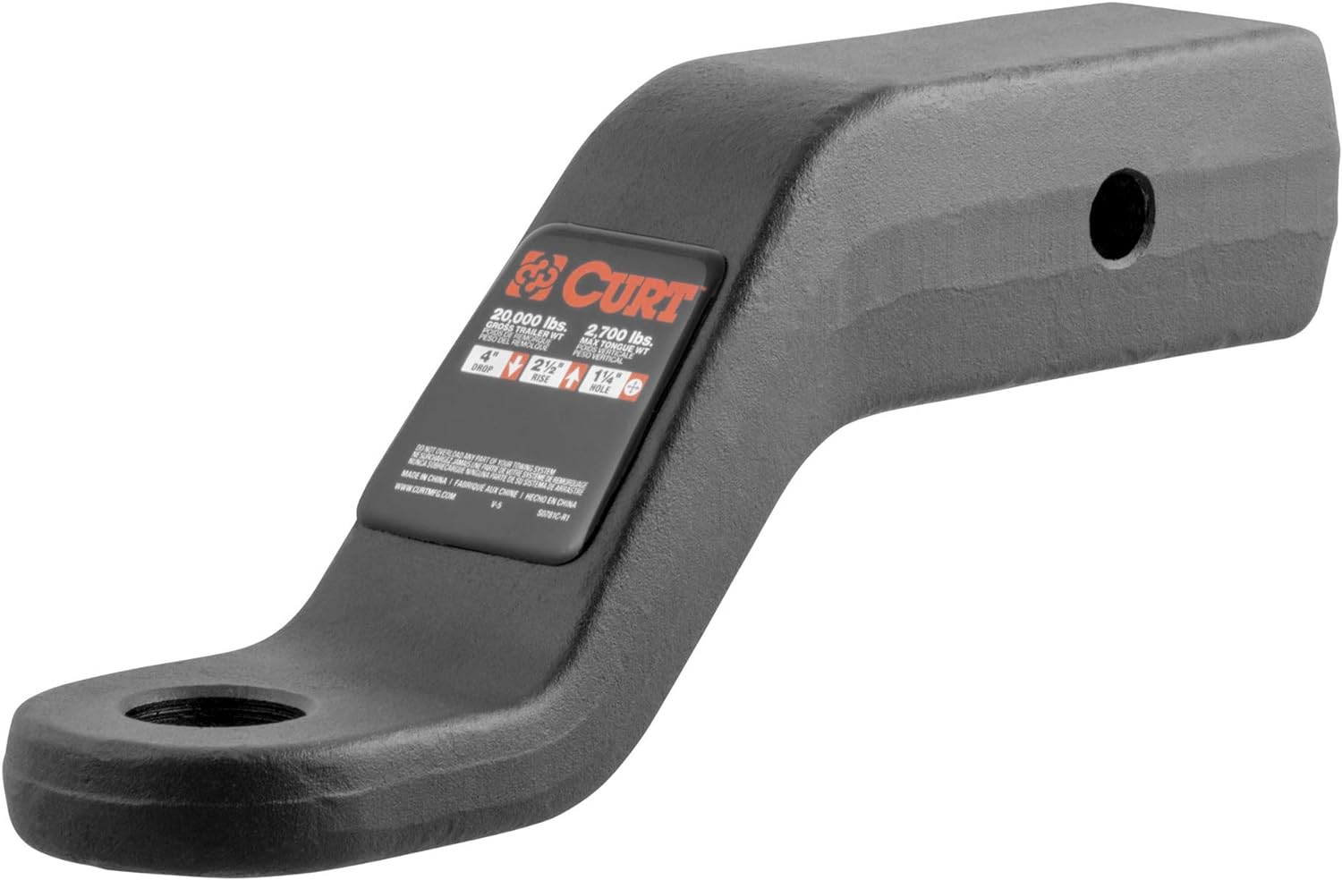 CURT 45458 Commercial Duty Forged Trailer Hitch Ball Mount, Fits 2-1/2-Inch Receiver, 20,000 lbs, 1-1/4-Inch Hole, 4-Inch Drop, 2-1/2-In Rise