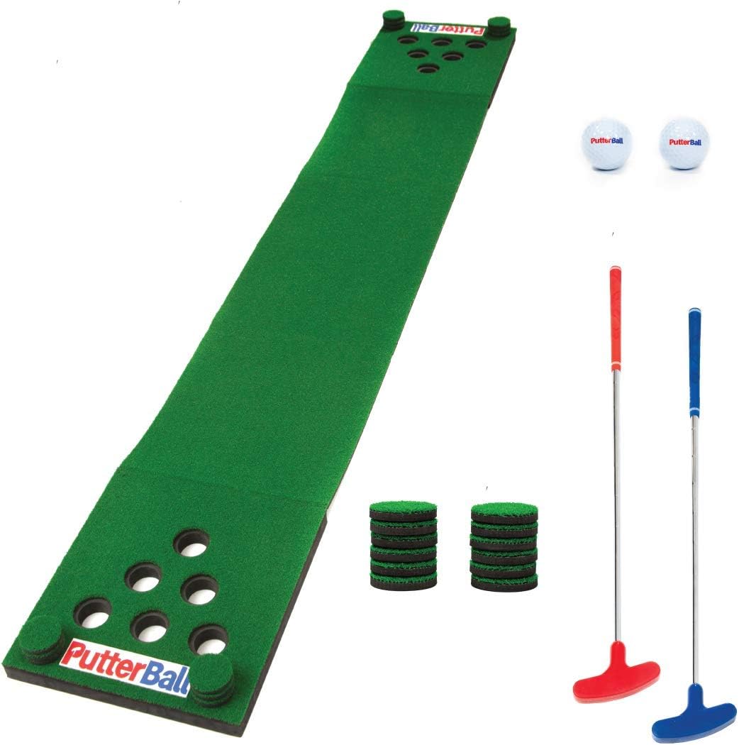 PutterBall Golf Pong Game Set The Original - Includes 2 Putters, 2 Golf Balls, Green Putting Pong Golf Mat &amp; Golf Hole Covers - Best Backyard Party Golf Game Set
