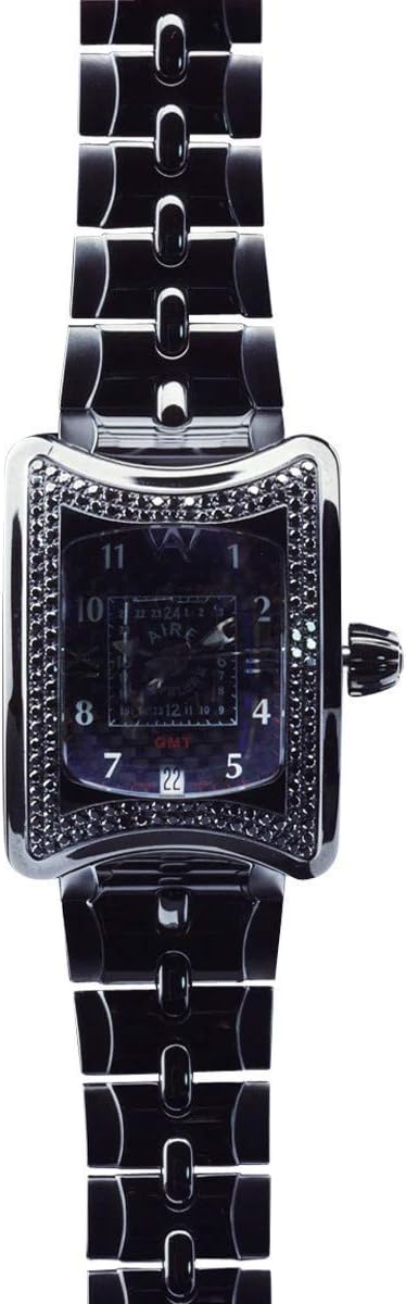 Aire Traveller II GMT Swiss Made Automatic Black Watch with Black Diamonds