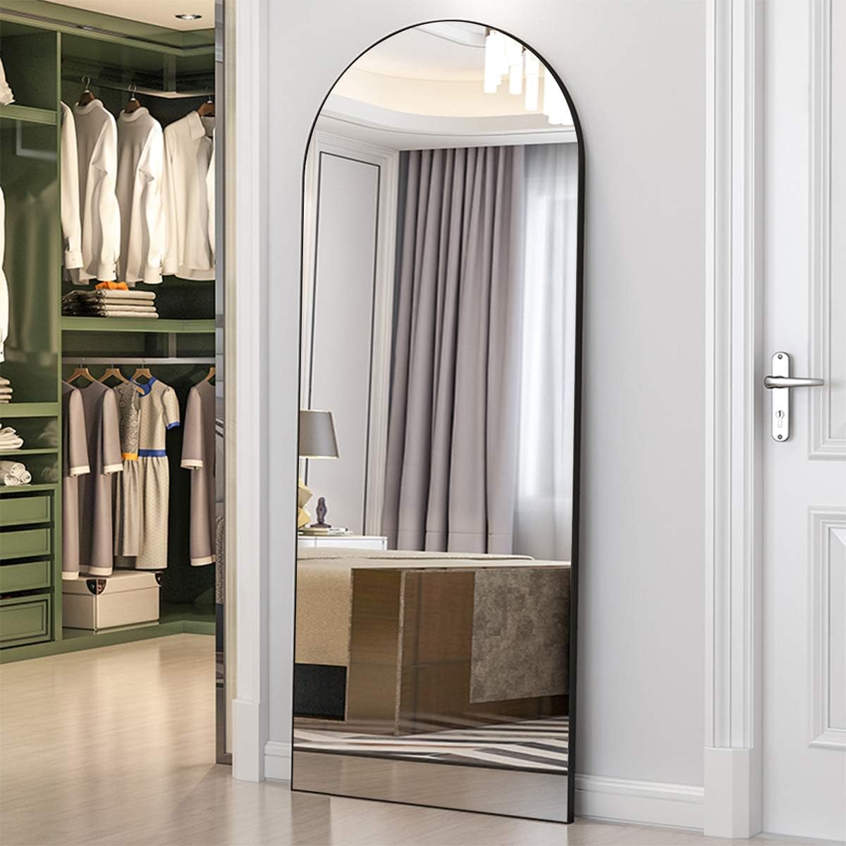 XKZG 64" x 21" Arched Full Length Mirror Floor Mirror with Aluminum Alloy Frame Full Body Mirror Stand Mirror Wall Mounted Mirror for Bedroom Living Room - Black