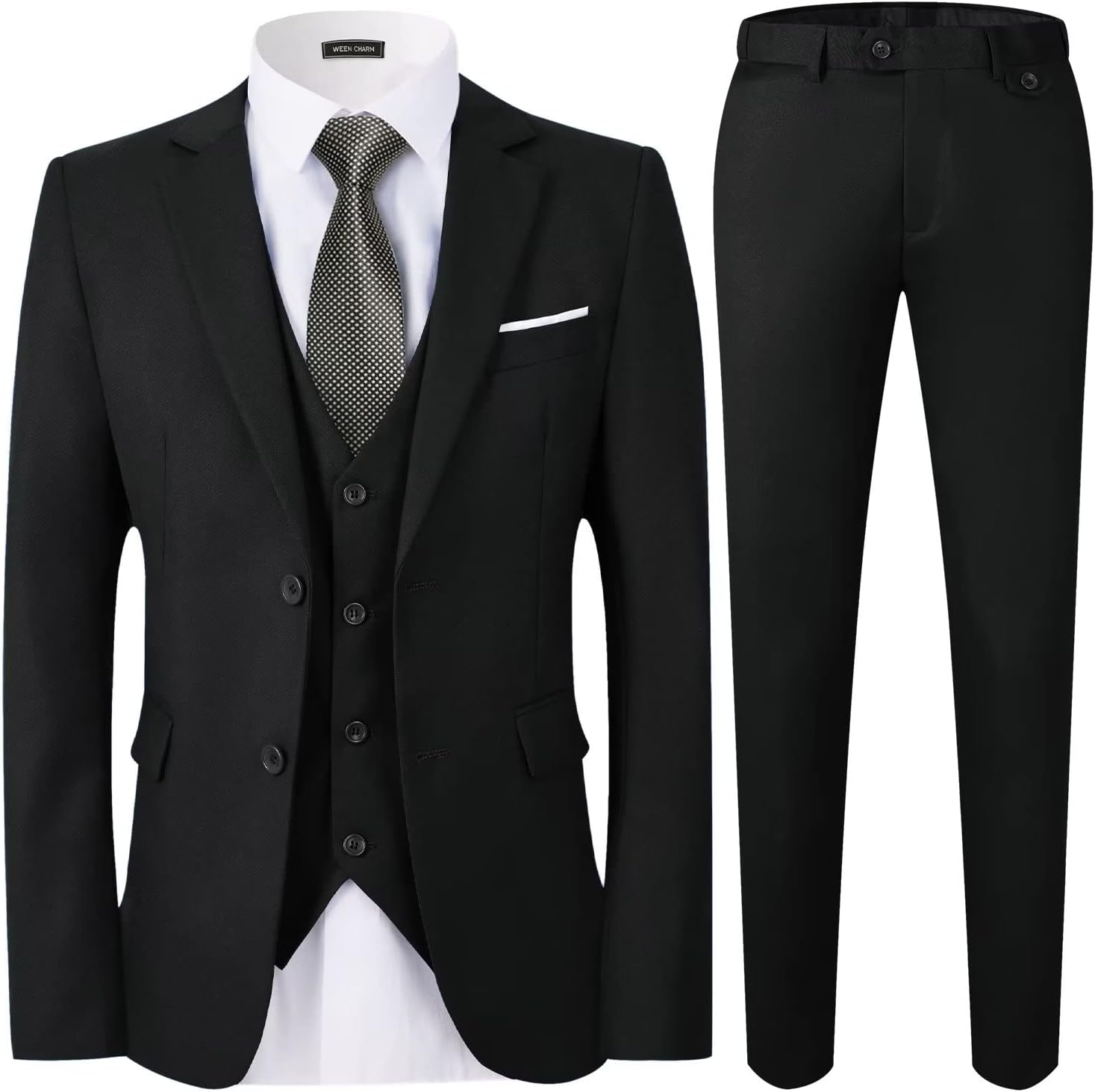 WEEN CHARM Men's Suits Slim Fit,3 Piece Suit for Men,2 Button Blazer Jacket Vest Pants with Tie,Men Tuxedo Suit Set