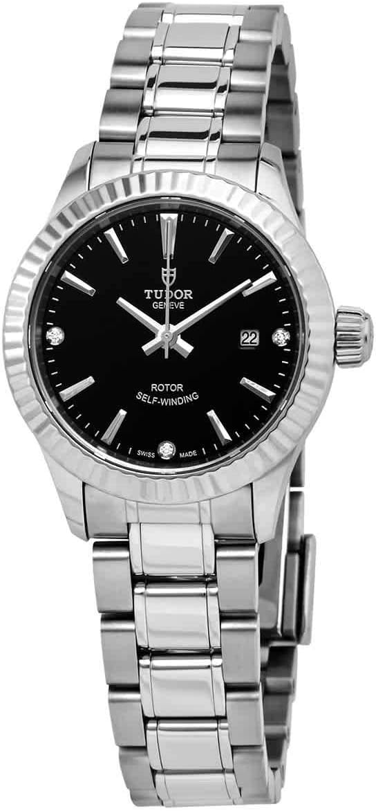 Tudor Style Automatic Diamond Black Dial Ladies 28 mm Watch M12110-0009