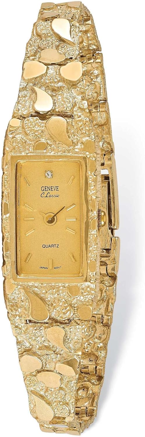 Bijou 14k Yellow Gold Ladies Rectangular Nugget Watch