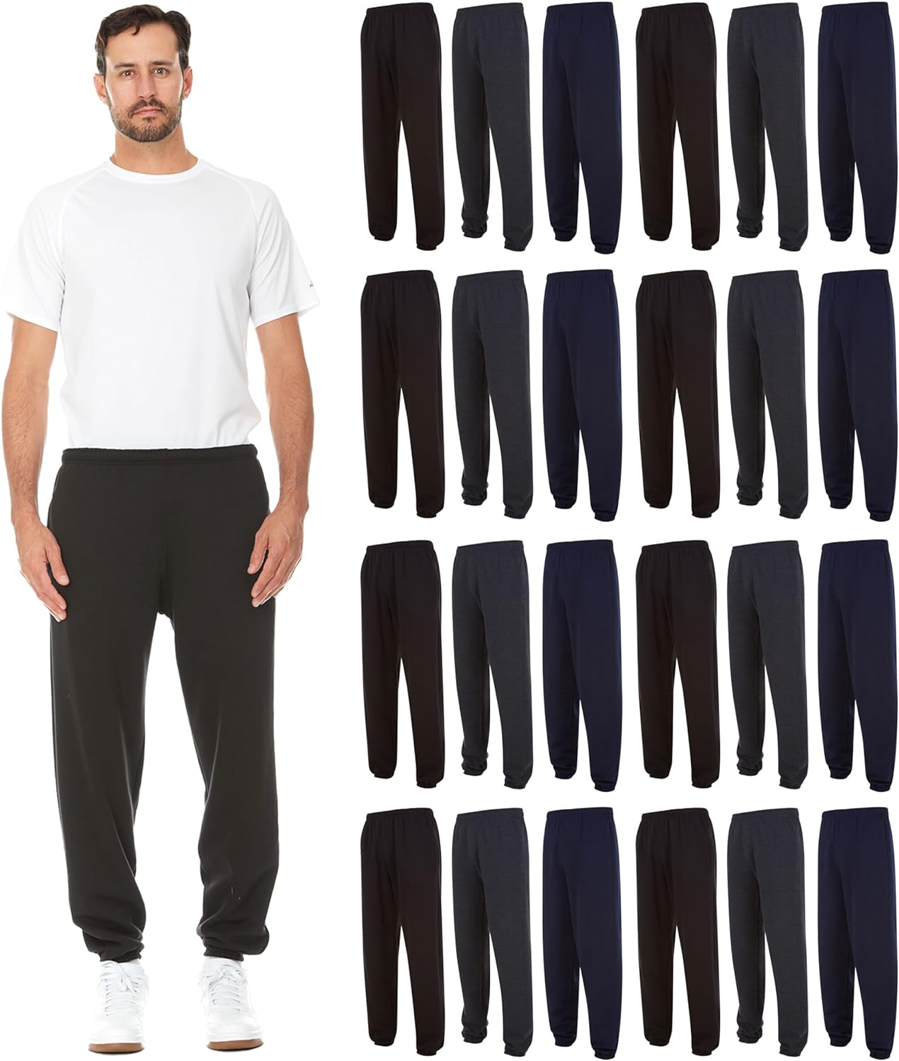 BILLIONHATS 24 Pack Adult Joggers Pants, Mixed Assortment Colorful Jogger Bulk Sweatpants Wholesale for Donations, Homeless