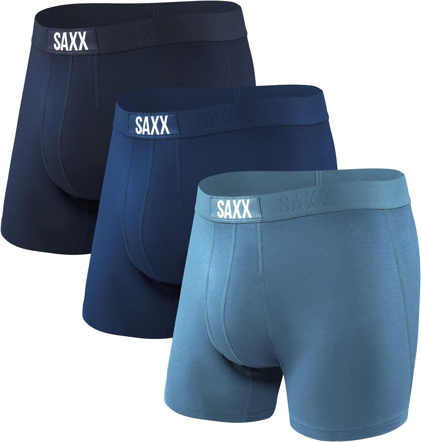 SAXX Underwear Co. Men's Vibe Super Soft Boxer Briefs with Built-In Pouch Support - 3 Pack