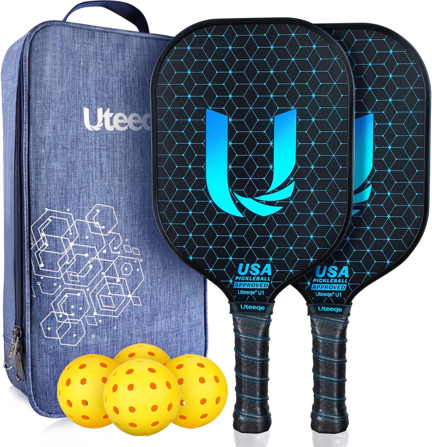 Pickleball Paddles Set of 2 - Graphite Surface with High Grit &amp; Spin, USAPA Approved Pickleball Set Pickle Ball Raquette Lightweight Polymer Honeycomb Non-Slip Grip 4 Outdoor Balls &amp; Bag