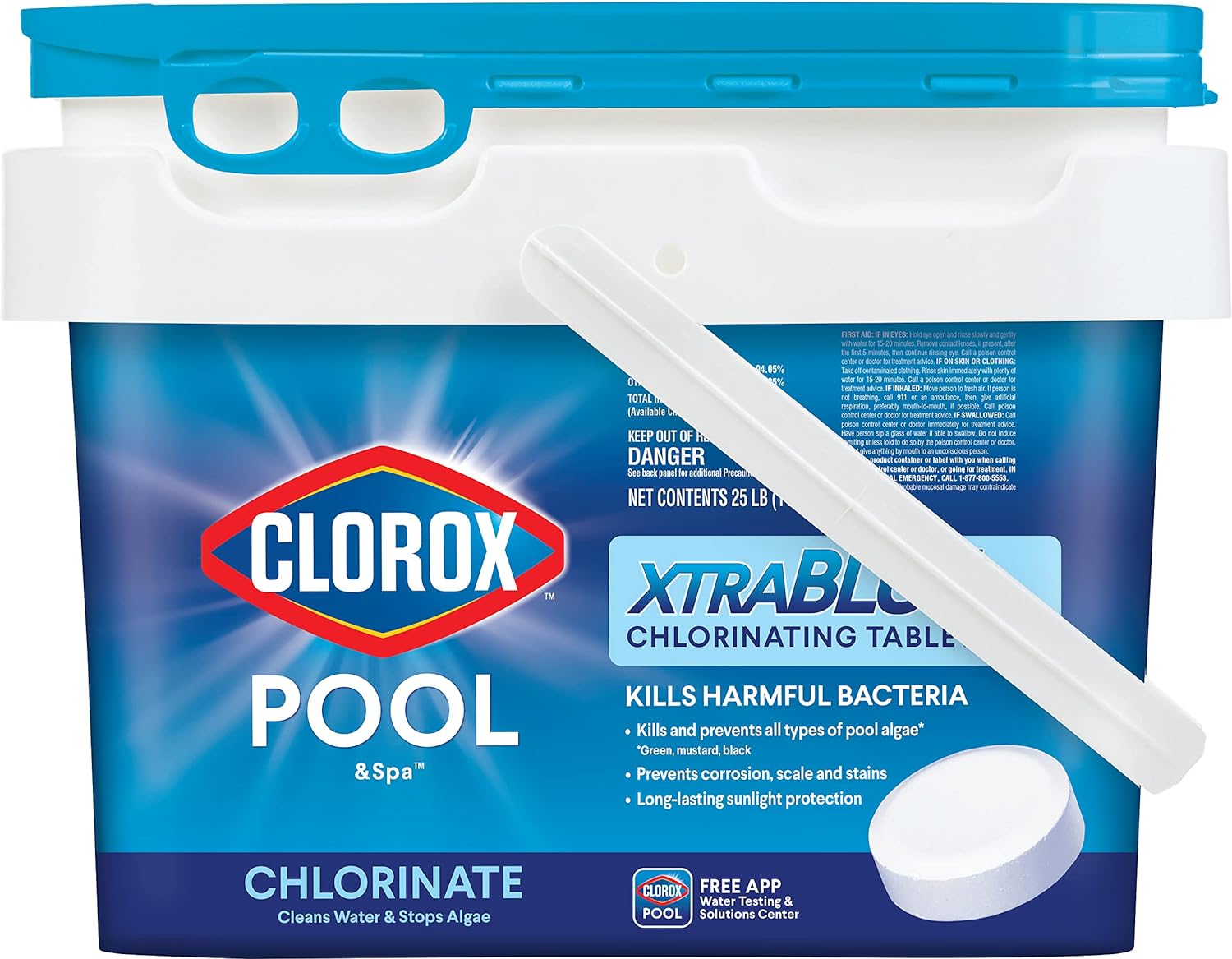 Clorox® Pool&amp;Spa™ XtraBlue 3” Swimming Pool Chlorinating Tablets, Kills Bacteria &amp; Stops Algae (25 LB)