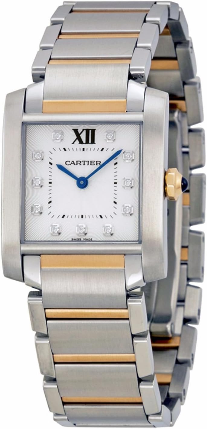 Cartier Tank Francaise Silver Dial Steel and 18kt Pink Gold Ladies Watch WE110005