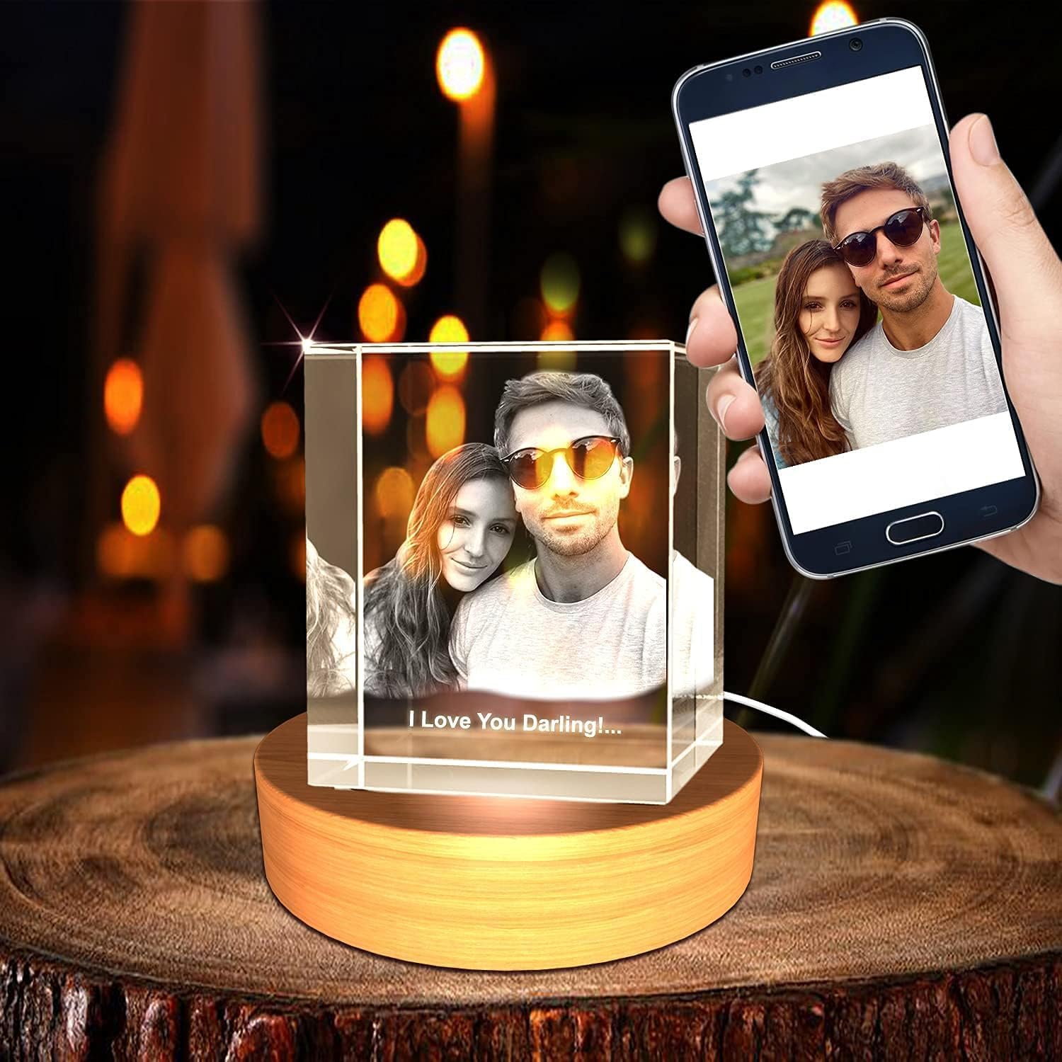 Personalized Custom 3D Photo Etched Engraving on Crystal Loving Gift For Birthday, Wedding, Corporate,Mother's Day, Valentine's day or Christmas
