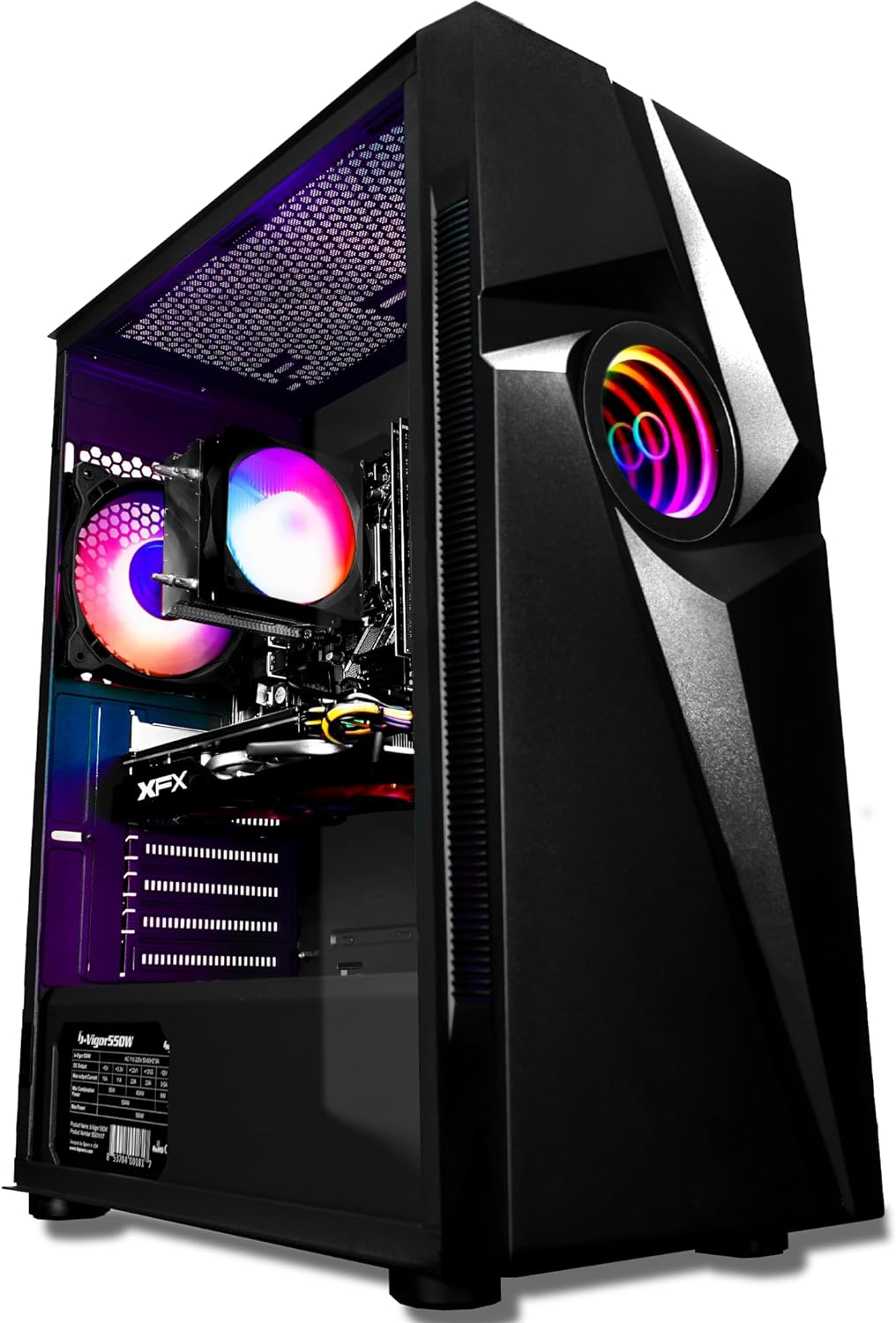 SAAV T101 Vortex Gaming PC Computer Desktop - Intel Core i5 3.4GHz, 16GB RAM, AMD RX580 8GB GDDR5 GPU, 512GB NVME, RGB Fans, WiFi 5, Bluetooth, Win 10 - Gaming Computer Tower - for Gamer, Streaming