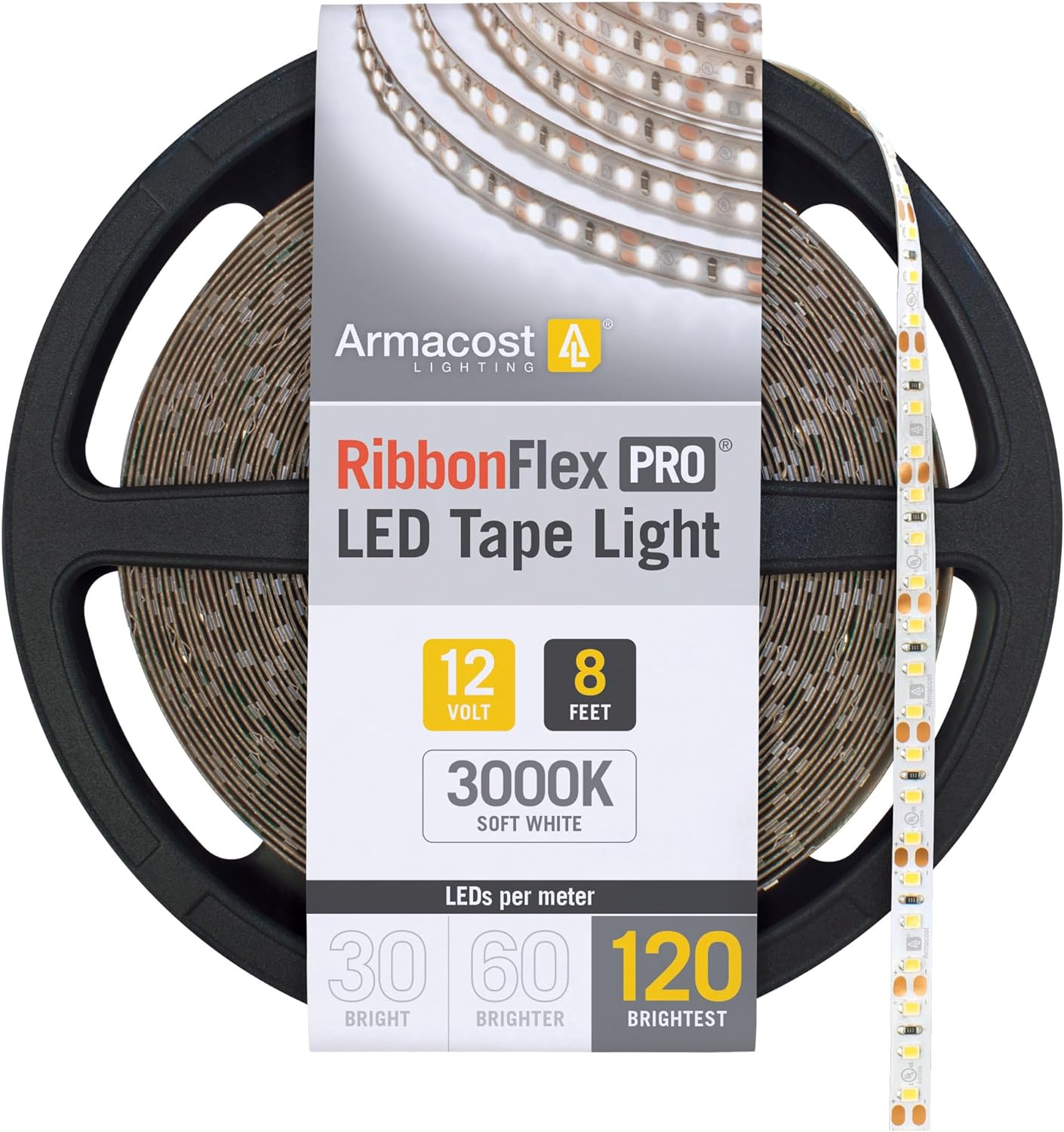 Armacost Lighting 143210 Ribbon Flex Pro Tape Light 120 LEDs/m, Soft Bright White 3000K 8.2 ft. Professional Grade LED Strip Lights