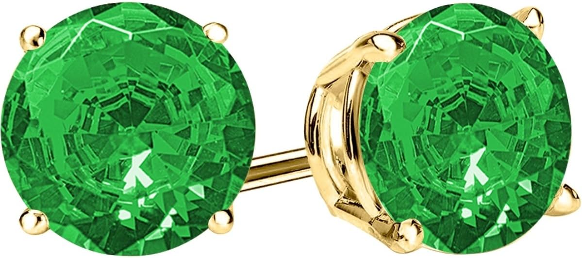 1/2-10 Carat Total Weight Emerald Stud Earrings 4 Prong Push Back