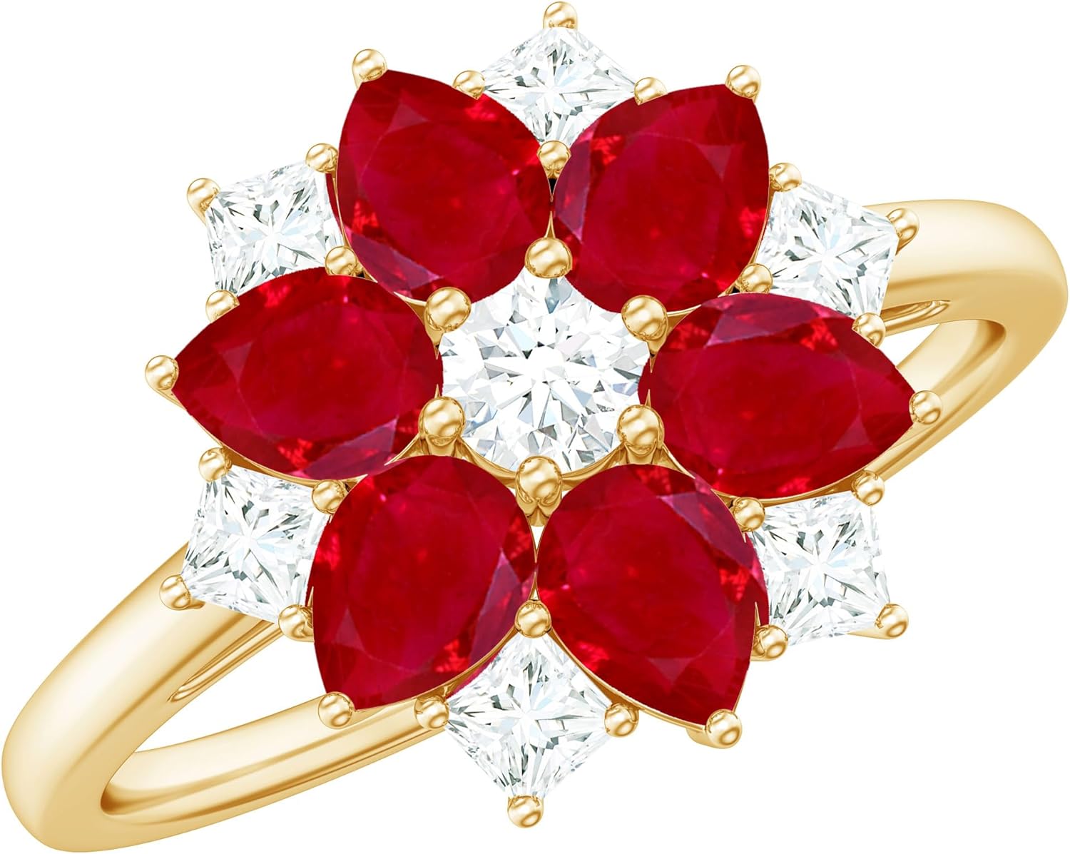 1.75 CT Ruby Cocktail Ring with Diamond, Natural Ruby Flower Ring for Women - July Birthstone