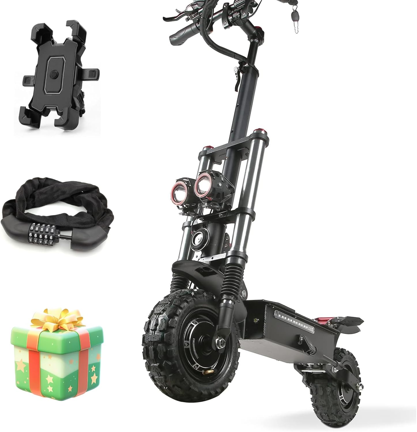 TIFGAOP Electric Scooter High Power Dual Drive 5600W Motor Up to 50 MPH and 60 Miles Range 11 Inch Tubeless Off Road Tires Electric Scooter for Adults with Detachable Seat