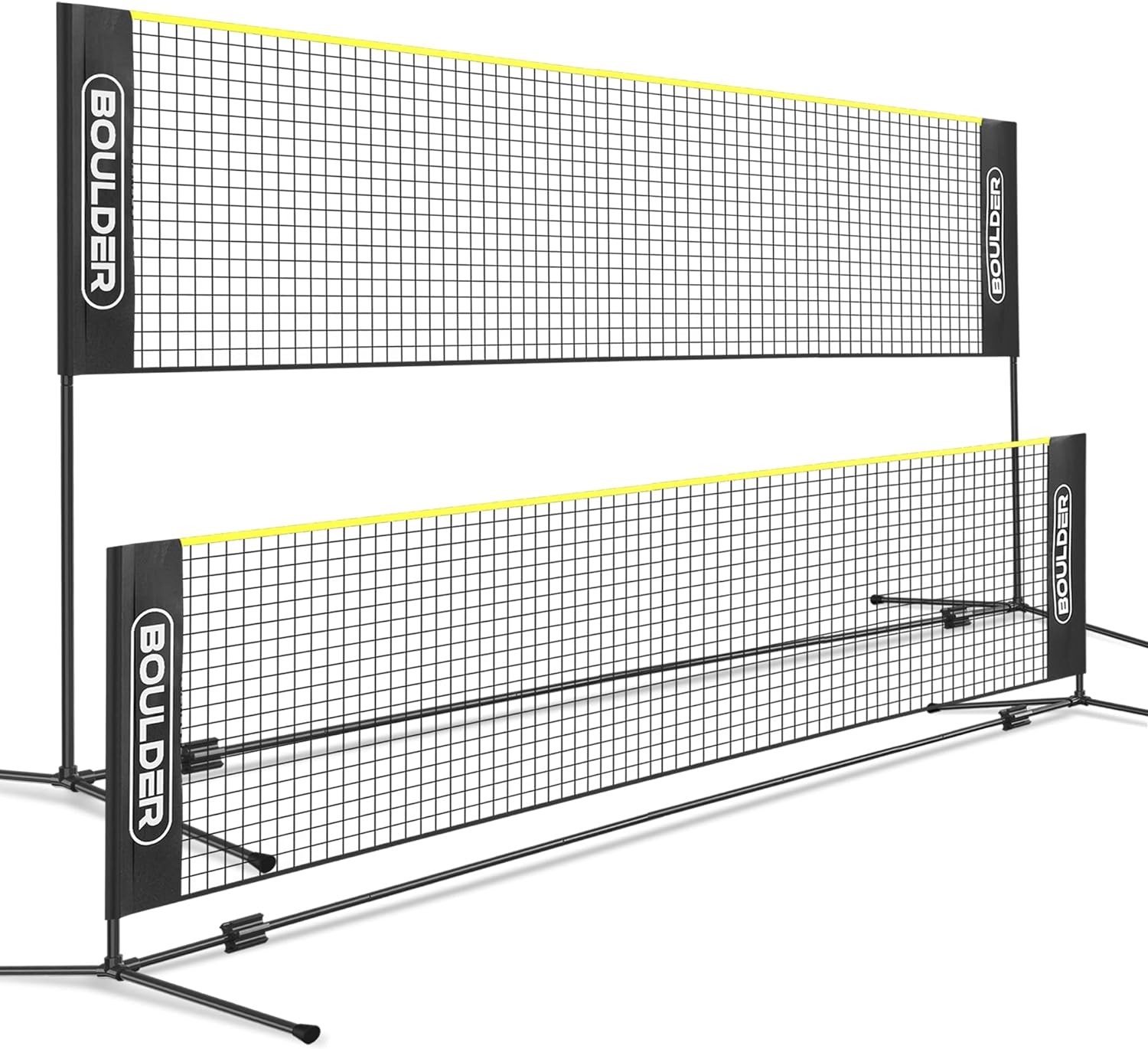 Boulder Badminton Pickleball Net - Adjustable Portable Net for Junior Tennis, Kids Volleyball &amp; Soccer, and Backyard Games - Easy Setup Nylon Sports Net with Poles 10 ft/14ft/17ft/22ft Wide