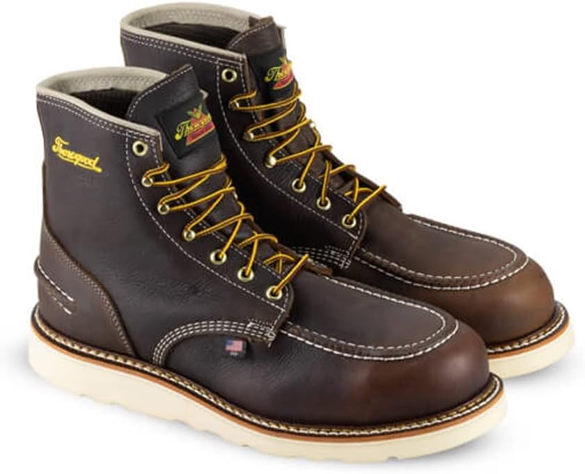 Thorogood 1957 Series 6” Waterproof Moc Toe Work Boots for Men - Soft Toe, Full-Grain Leather with Slip-Resistant Wedge Outsole and Shock-Absorbing Footbed