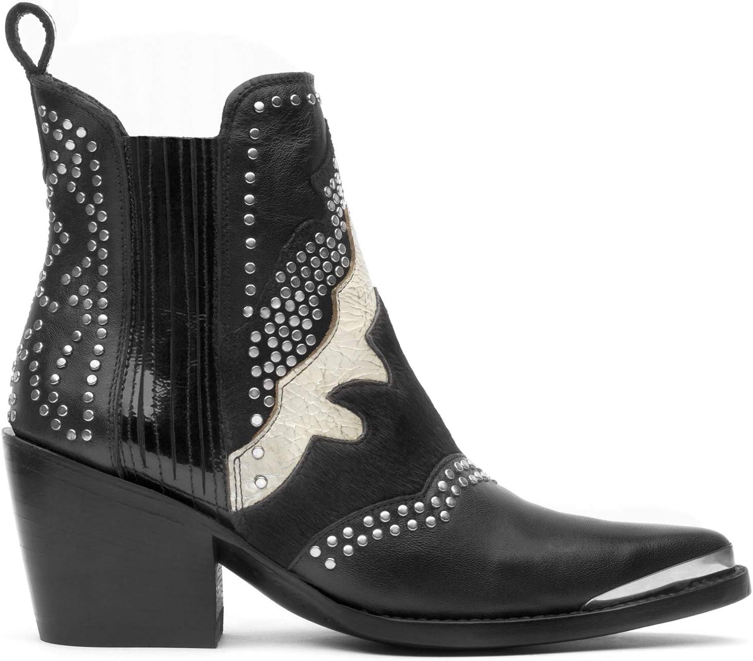 Mezcalero|Black leather ankle boots for Women with metallic stud applications - Chiara