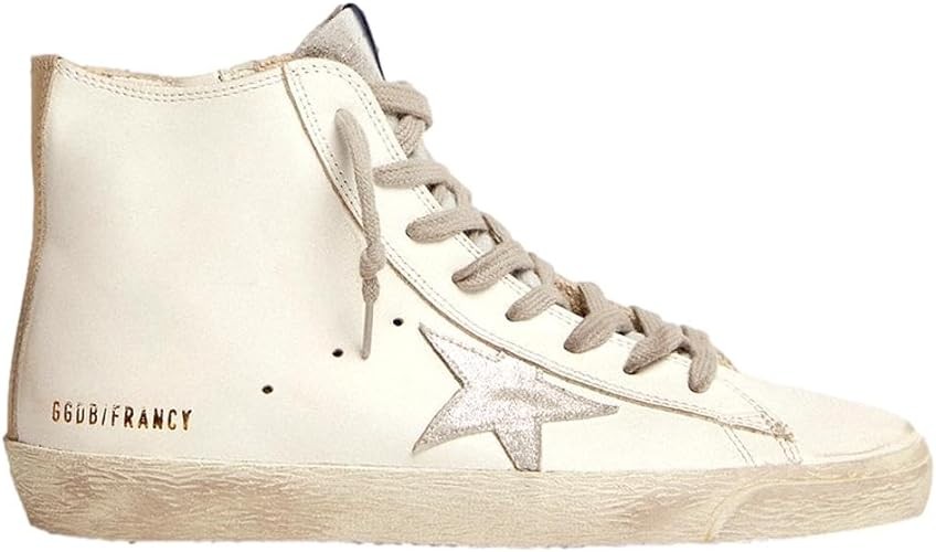 Golden Goose Women's Francy Leather Upper Suede Laminated Star Fashion Sneaker, White/Silver/Milk
