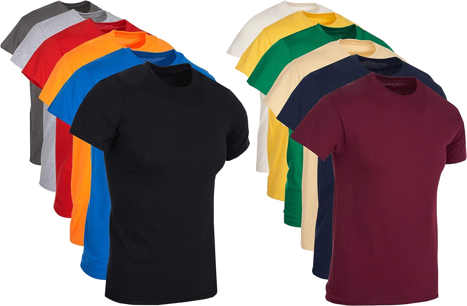 BILLIONHATS Mens Cotton Short Sleeve Lightweight T-Shirts, Bulk Crew Tees for Guys, Mixed Colors Bulk Pack