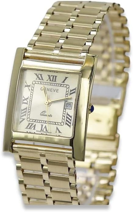 Italian Yellow 14k Gold Men's Watch Geneve Wristwatch mw009y&amp;mwb007y