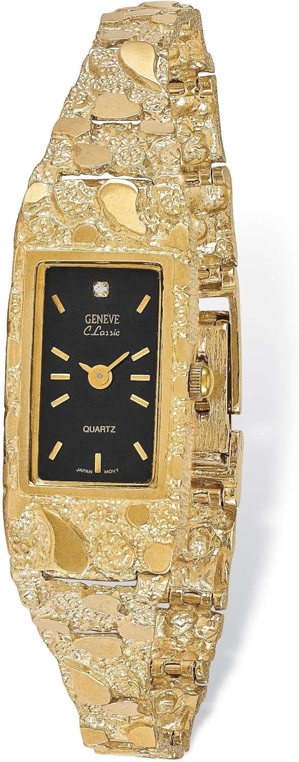 Bijou 14k Yellow Gold Ladies Rectangular Nugget Watch