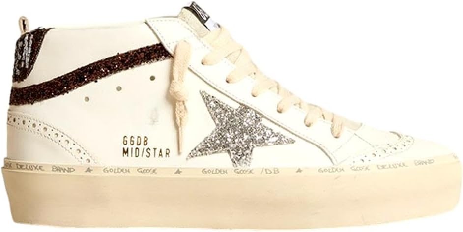 Golden Goose Women's Hi Mid Star Leather Upper GlitterStar Wave And Heel Suede Tongue