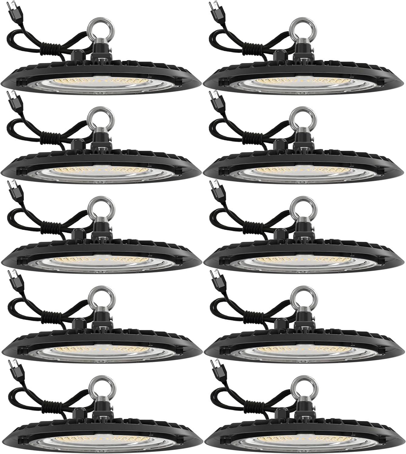 Sunco Lighting 10 Pack UFO LED High Bay Light, Plug &amp; Play Lighting for Warehouse, 5000K Daylight, 150W, Power Cord Included, 19500 LM, 120VAC, IP65 Waterproof Shatterproof Fixture - UL Listed