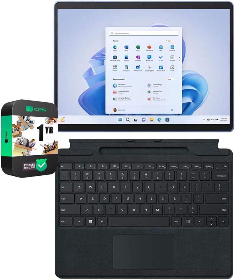 Microsoft QIL-00035 Surface Pro 9 13" Touch Tablet, Intel i7, 16GB/256GB, Sapphire Bundle Surface Pro Signature Mechanical Keyboard, Black and 1 YR CPS Enhanced Protection Pack