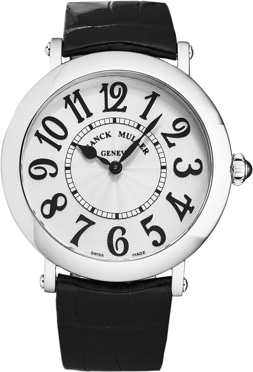 Franck Muller Womens 'Round' Silver Dial Black Leather Strap Swiss Quartz Watch 8038QZVACSIL