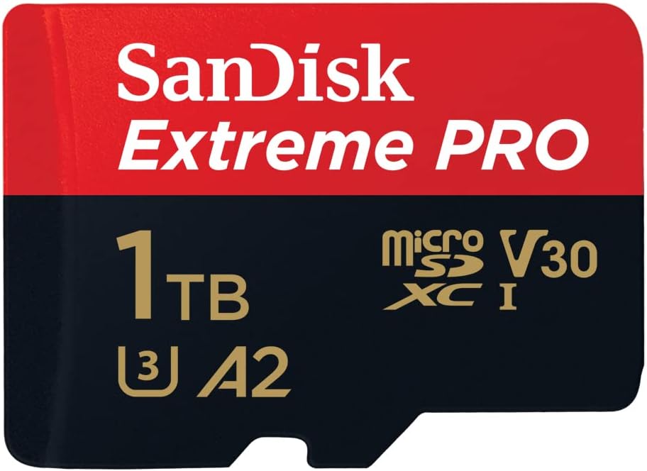 SanDisk Extreme PRO microSDXC UHS-I Memory Card 1 TB + Adapter &amp; RescuePRO Deluxe (for Smartphones, Action Cameras or Drones, A2, Class 10, V30, U3, 200 MB/s Transfer)