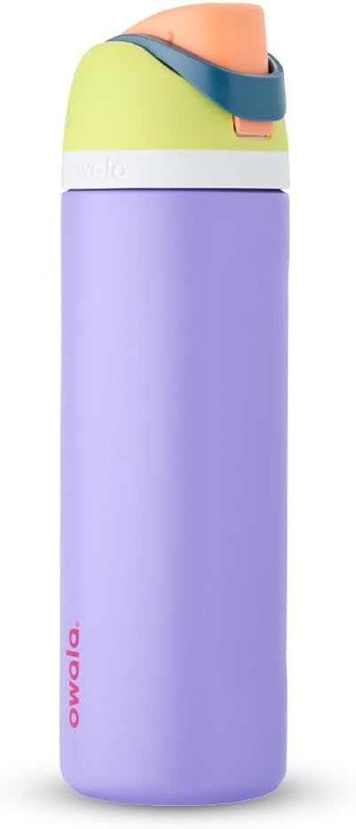 Owala FreeSip Insulated Stainless Steel Water Bottle with Straw for Sports and Travel, BPA-Free, 24-oz, Light Green/Lilac (Retro Boardwalk)