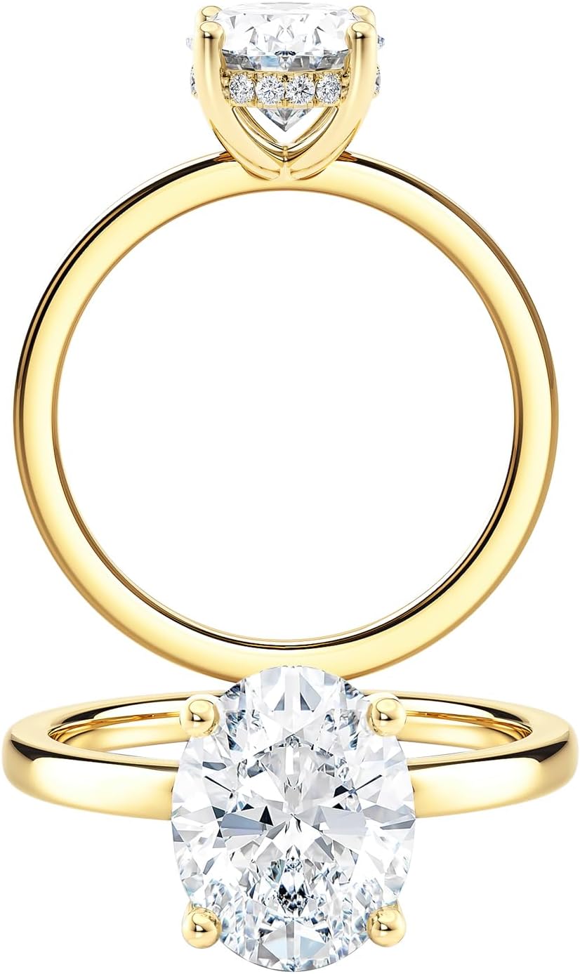 Diamond Wish IGI Certified 1 to 3 Carat Oval Shape Lab Grown Diamond Hidden Ribbon Halo Engagement Ring for Women in 14k Gold (I-J, VS-SI, cttw) Wedding Anniversary Promise Ring Size 4 to 9