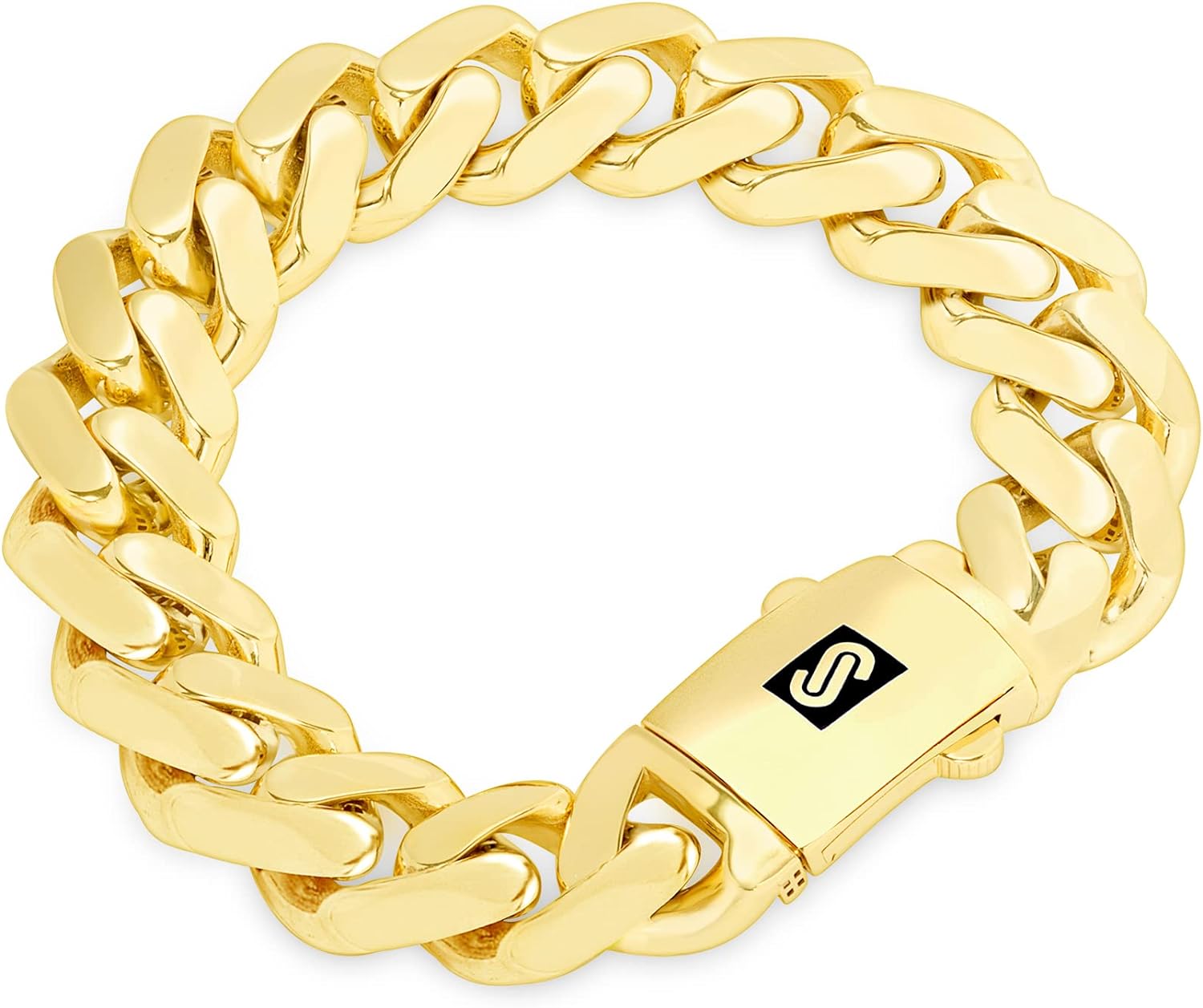 Nuragold 10k Yellow Gold 17mm Royal Monaco Miami Cuban Link Chain Bracelet, Mens Jewelry Fancy Box Clasp 8" 8.5" 9"