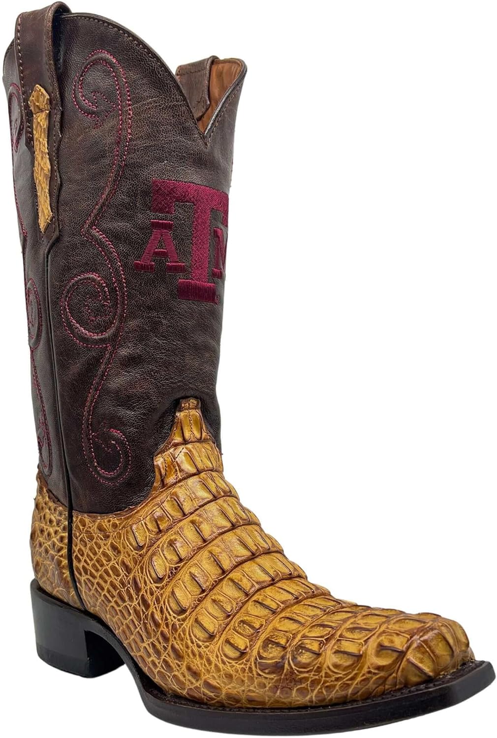 Vaccari Men's David Hand-Corded Top Collegiate Embroidery Genuine Hornback Alligator Leather Western Cowboy Boots