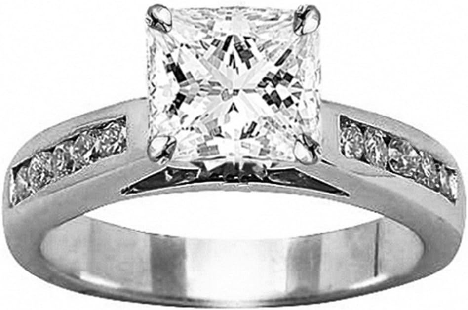 1.25 Carat Lab Grown Synthetic Princess Classic Channel Set IGI Certified Diamond Engagement Ring (0.75 Ct, H-I Color, VS1-VS2 Clarity Center)