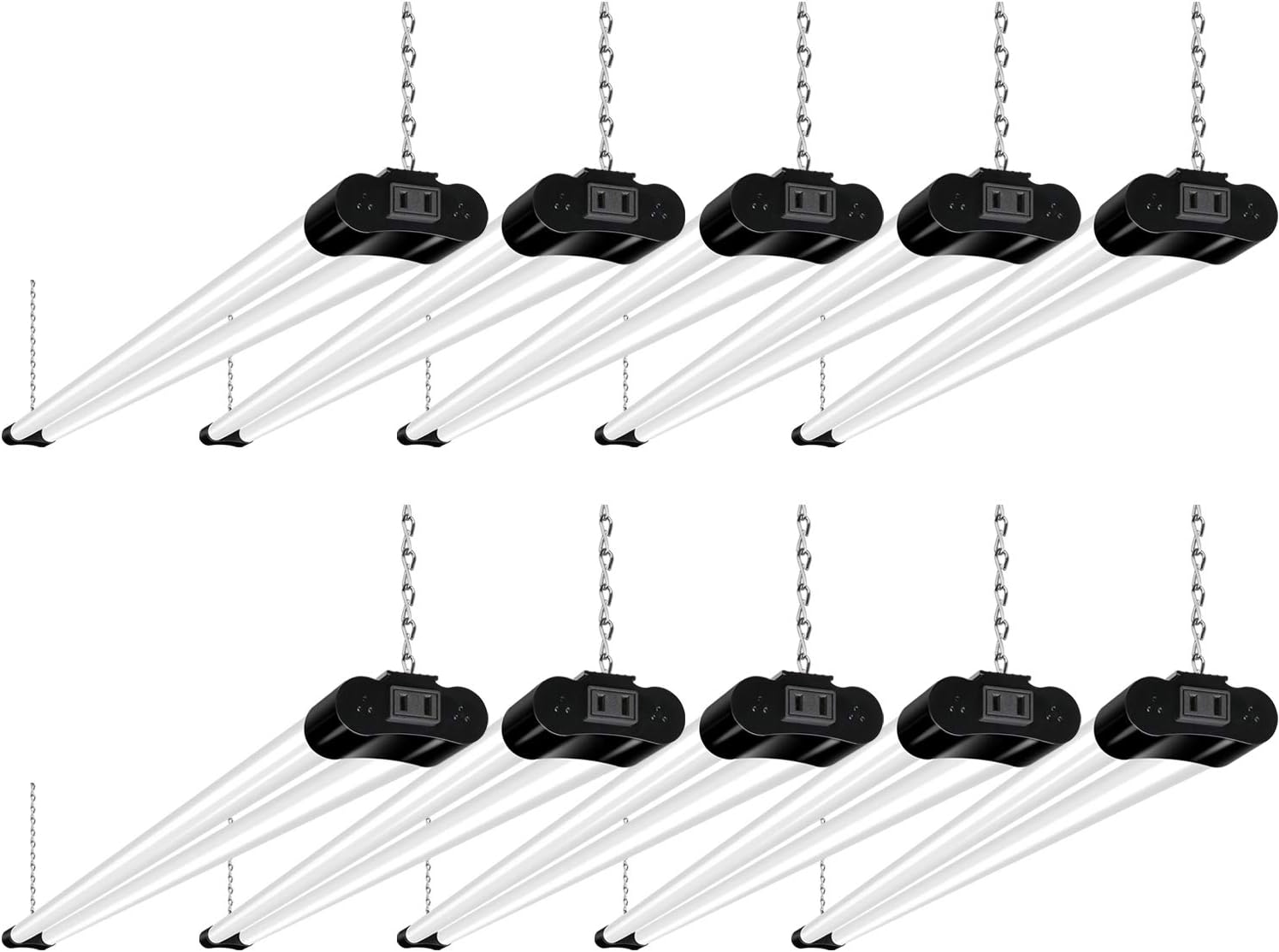 10 Pack 4FT Linkable LED Shop Light, Utility Shop Light Fixture, 4400lm, 42W [250W Equivalent], 5000K Daylight Shop Lights for Garage, Hanging or Surface Mount, with Power Cord, ETL, Black