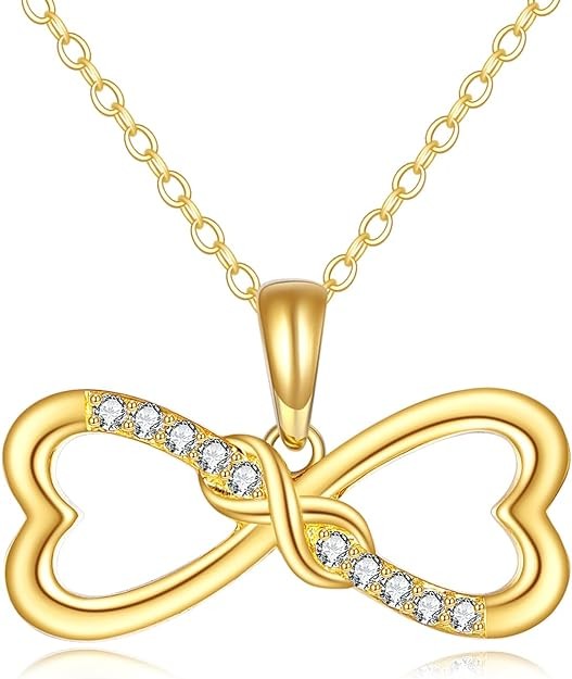 14K Solid Gold Infinity Necklace for Women Heart Infinity Symbol Necklace Jewelry for Women Girls