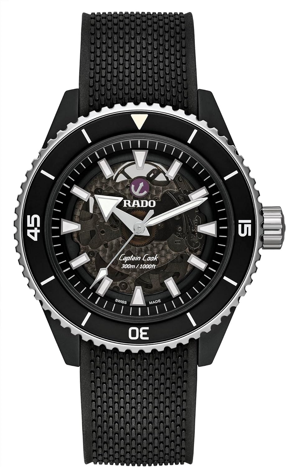 Rado Captain Cook High-Tech Ceramic Black, Rubber Bracelet R32127156