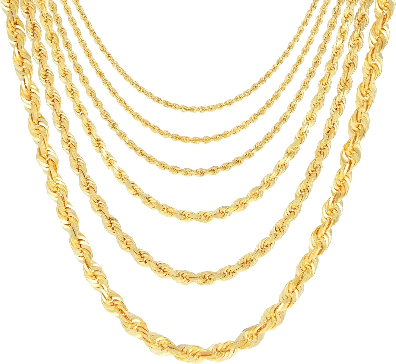 Nuragold 18K Yellow Gold Rope Diamond Cut Chain Necklace/Lengths 16"- 28" / Widths 2mm - 5mm / Italian Made Jewelry for Men and Women