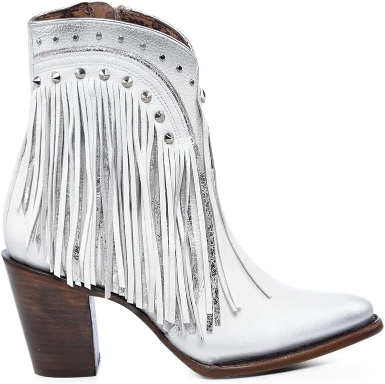 Cuadra Women's Bootie in Genuine Leather with Decorative Fringes White, 4V09RS