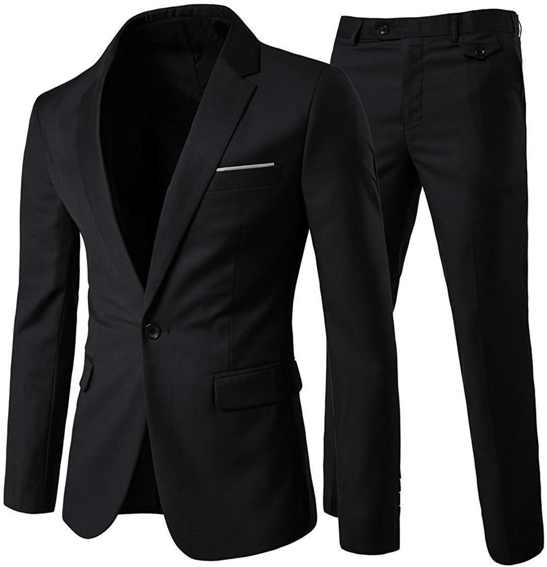 Cloudstyle Men's 2-Piece Suits Slim Fit 1 Button Dress Suit Jacket Blazer &amp; Pants Set