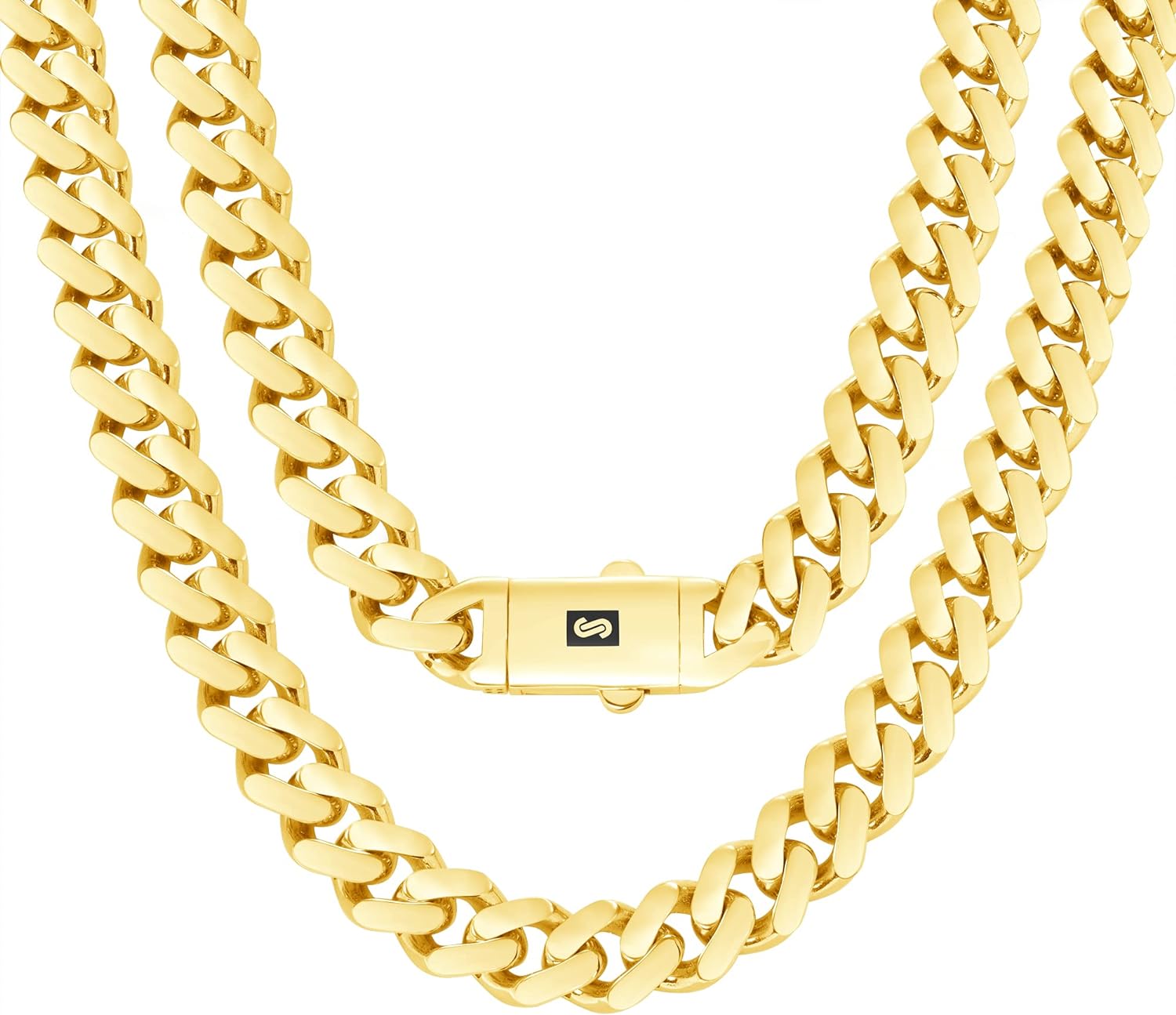 Nuragold 14k Yellow Gold 11mm Royal Monaco Miami Cuban Link Chain Necklace, Mens Jewelry Fancy Box Clasp 18" 20" 22" 24" 26" 28" 30"