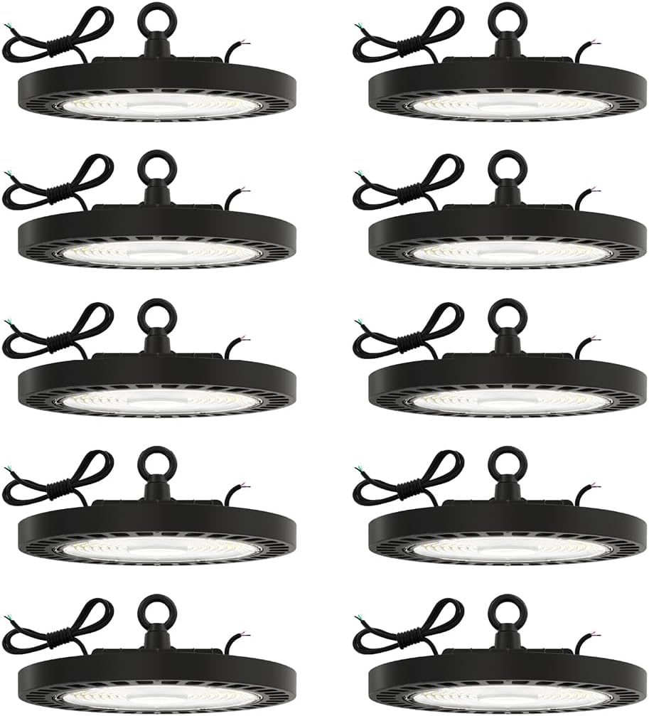 Sunco Lighting 10 Pack UFO LED High Bay Light, Lighting for Warehouse, 6000K Daylight Deluxe, 150W, 21000 LM, 100-277V, Dimmable 0-10V, IP65 Waterproof, Super Bright, UL