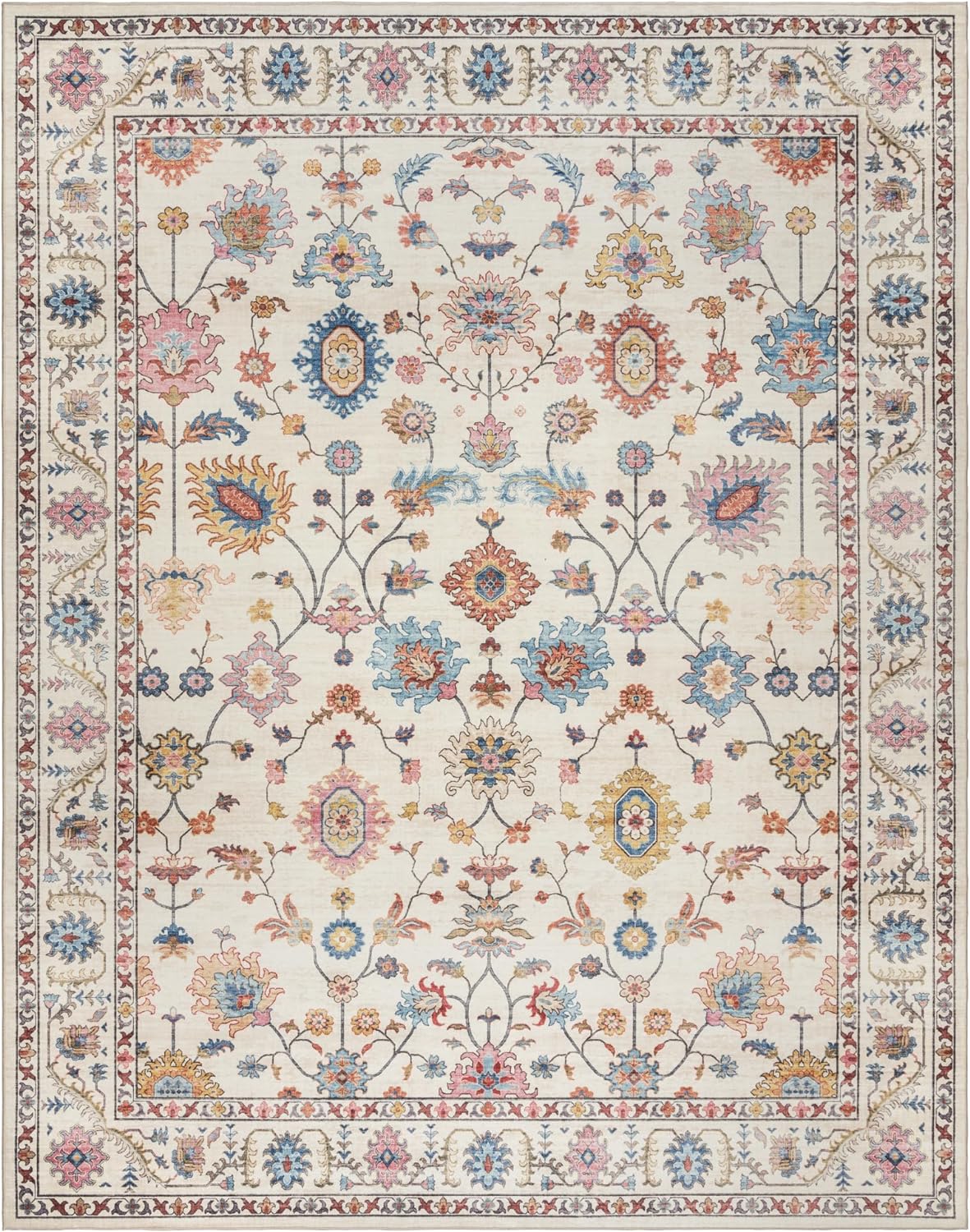 Gertmenian Printed Indoor Boho Area Rug - Non Slip, Ultra Thin, Super Strong, Tufted Rug - Home Décor for Entryway, Bedroom, Living Room - 8x10 Large, Cullen Cream Multi, 28548