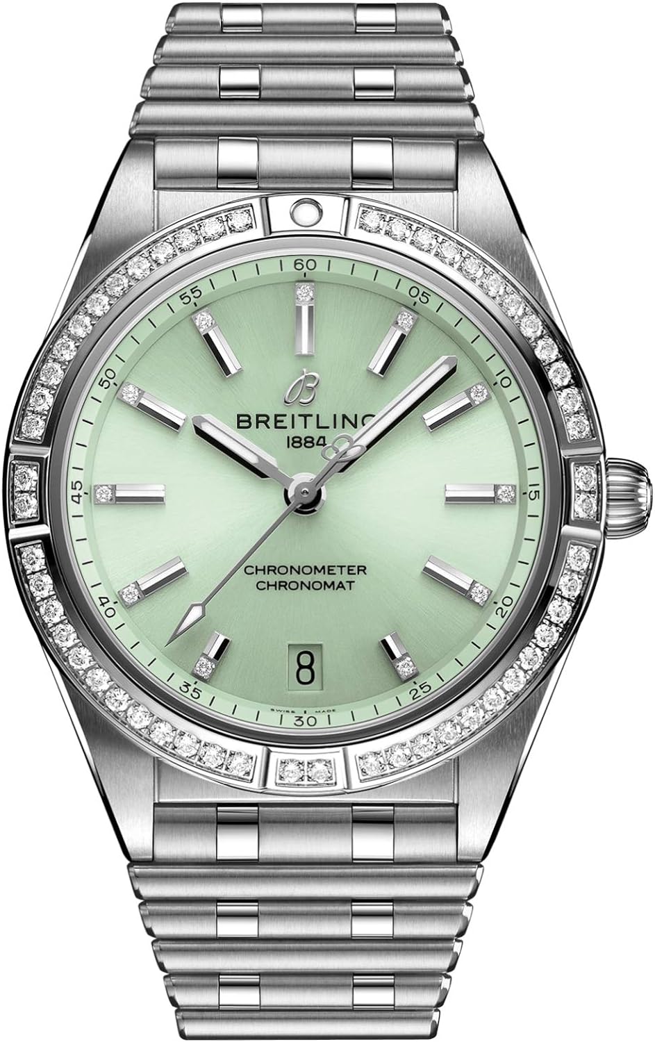 Breitling Chronomat Automatic 36 mm Womens Mint Green Dial Diamond Watch A10380591L1A1