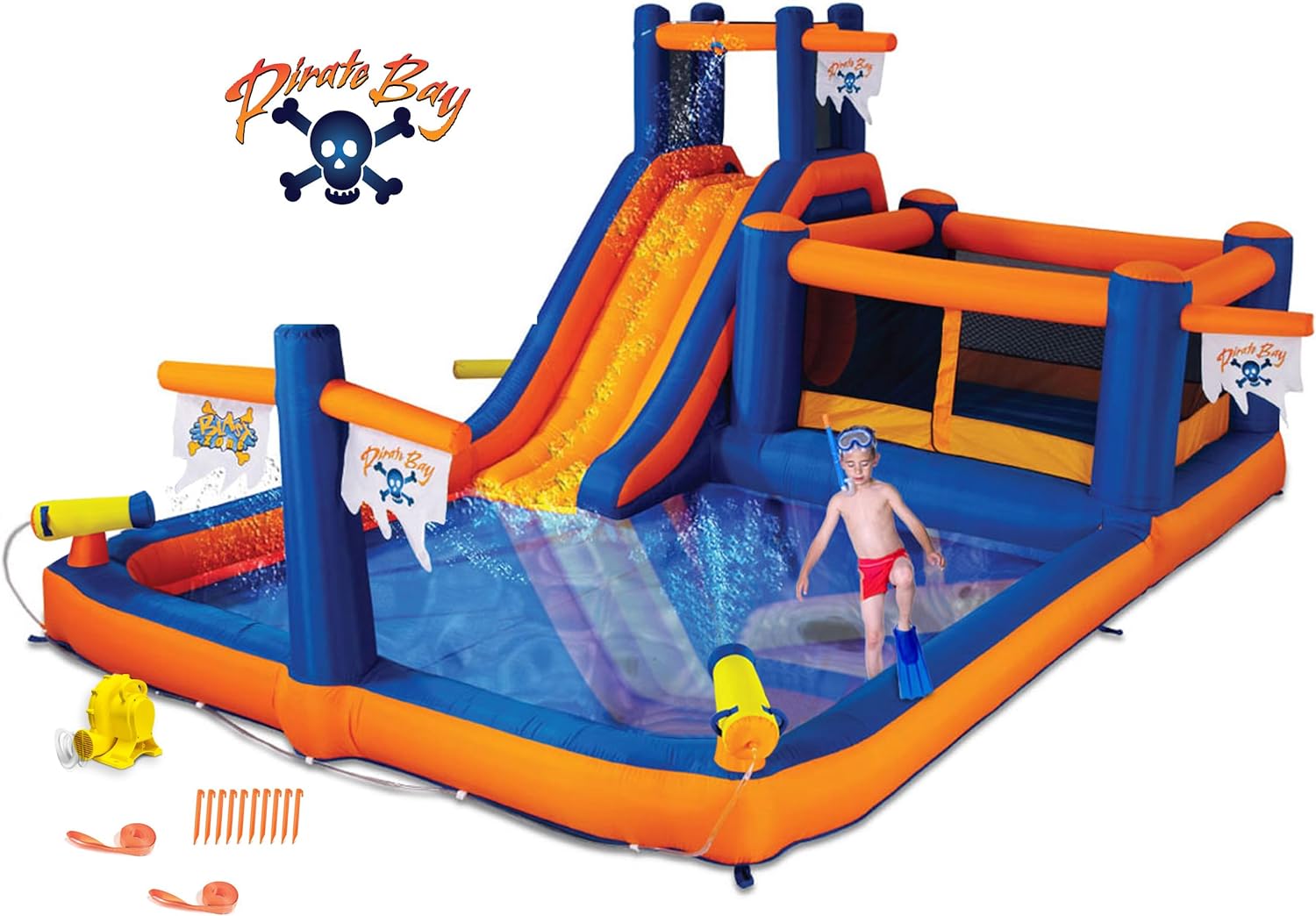 Blast Zone Pirate Bay - 20x12 Huge Wet/Dry Bounce House Water Park - Blower - Slide - Climbing Wall - Tunnel - Cannons