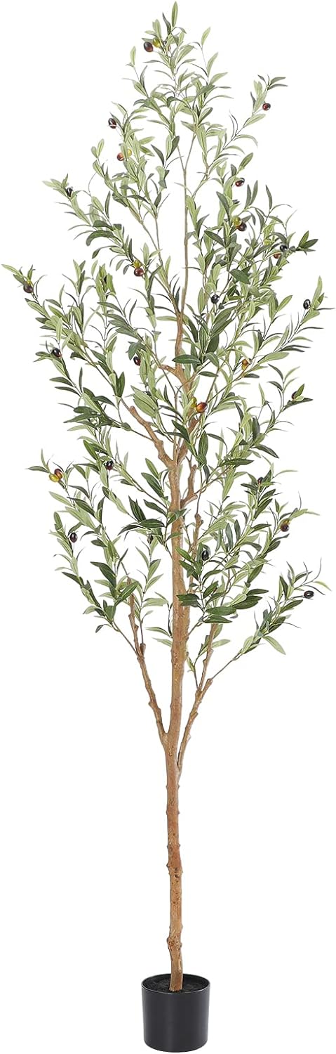 Faux Olive Tree 7ft，Olive Trees Artificial Indoor with Natural Wood Trunk and Realistic Leaves and Fruits. 7 Feet(84in) Fake Olive Tree for Home House Office Décor.