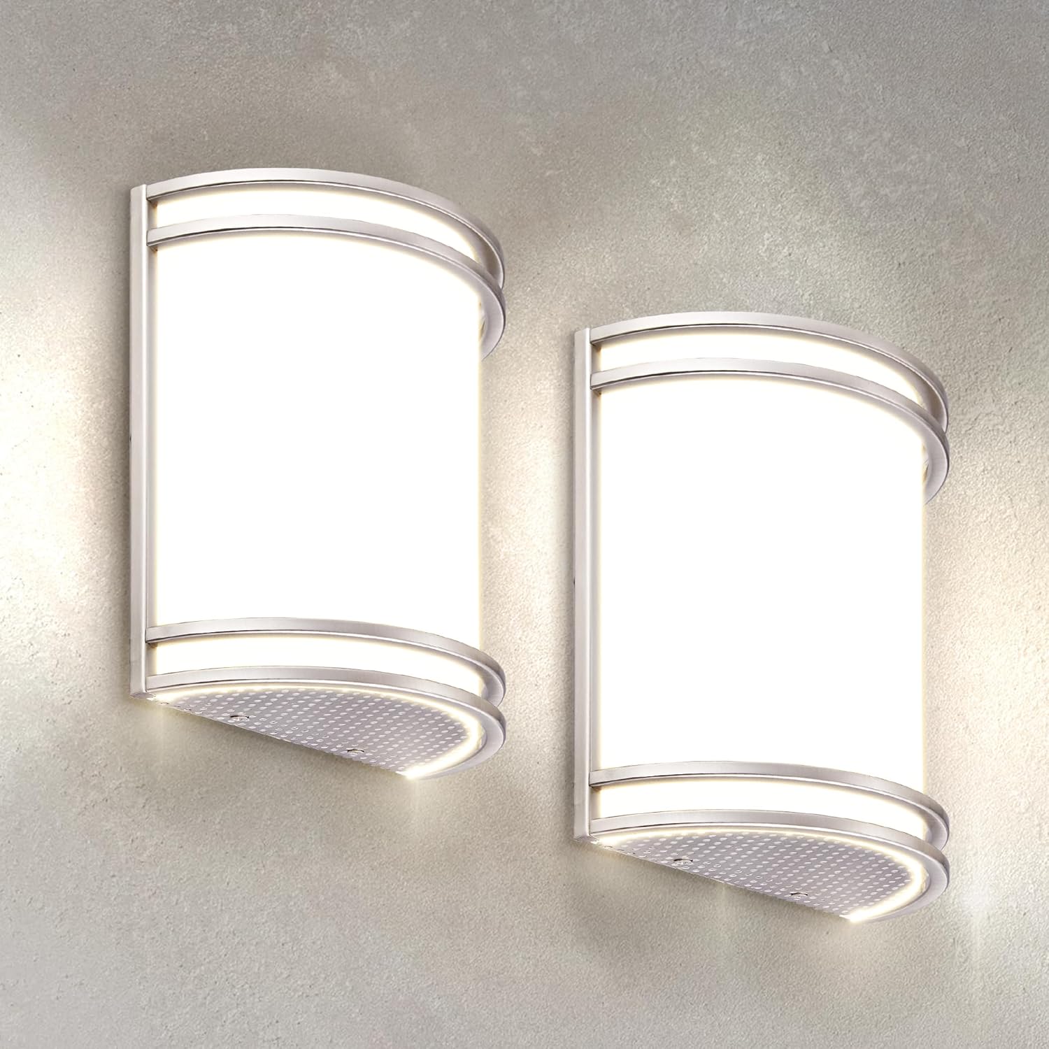 ASD LED Indoor Wall Mount Light Fixture - Modern Interior Brushed Nickel Wall Sconce Lighting - 3000K 4000K 5000K Adjustable - Half Cylinder Hallway Light Fixture - ETL &amp; Energy Star Listed 2 Pack