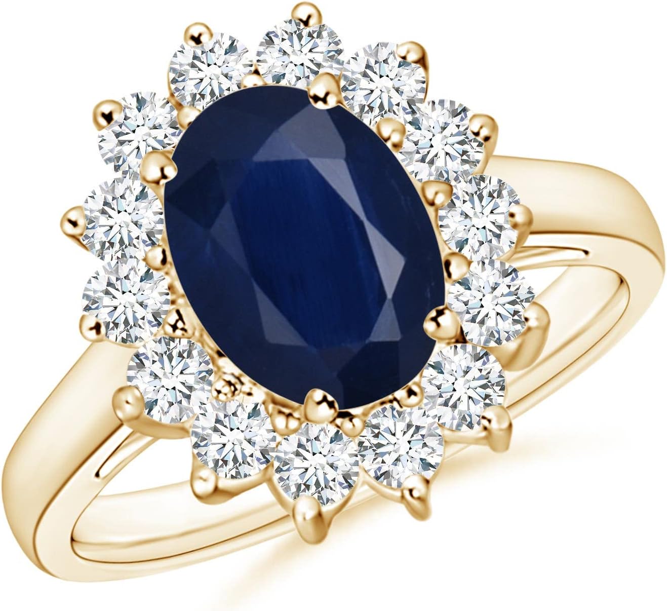 Angara Princess Diana Inspired Natural Blue Sapphire Ring with Diamond Halo (2 cttw Blue Sapphire) Size 3-13
